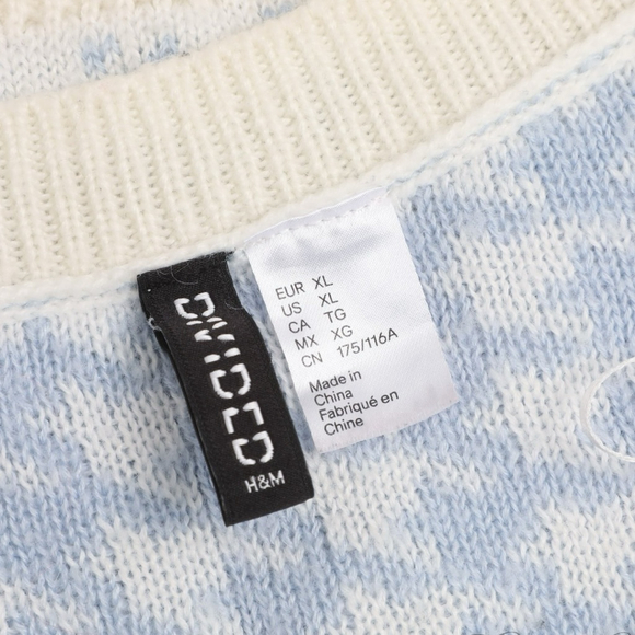 H&M Blue & White Houndstooth V-Neck Sweater Vest, Size XL - Picture 4 of 6